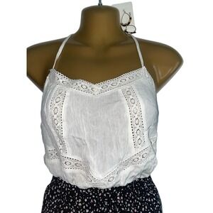 Hippie Rose Cream Flowy‎ Tank Top L NWT Spaghetti Strap Lace Detail Boho
